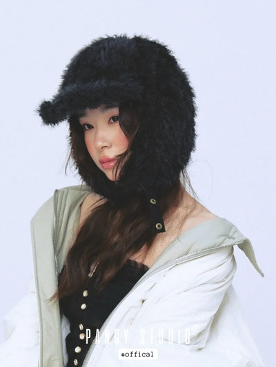 black plush ushanka