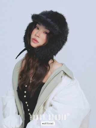 black plush ushanka