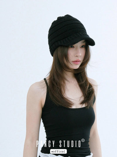 black knitted cap
