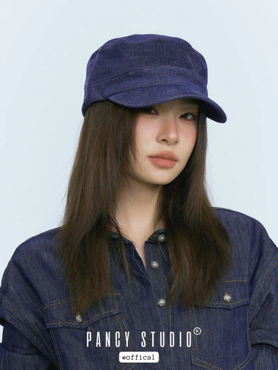striped corduroy cap