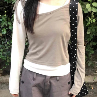 Layered Set Plain U-Neck Long Sleeve