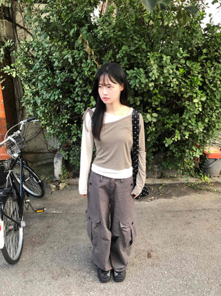 Layered Set Plain U-Neck Long Sleeve