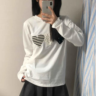 Vintage Autumn Cotton Patch Long Sleeve T-shirt