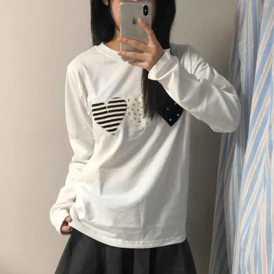 Vintage Autumn Cotton Patch Long Sleeve T-shirt