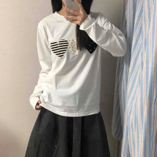 Vintage Autumn Cotton Patch Long Sleeve T-shirt