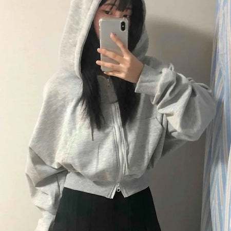 Simple Avant-Fit Cotton Plain Zip-Up Hoodie