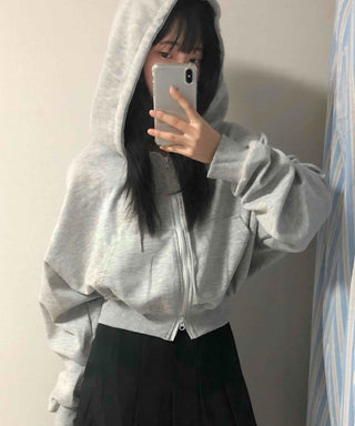 Simple Avant-Fit Cotton Plain Zip-Up Hoodie