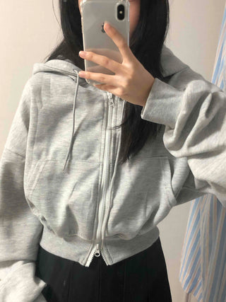 Simple Avant-Fit Cotton Plain Zip-Up Hoodie
