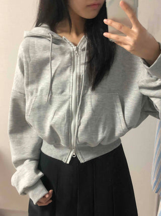 Simple Avant-Fit Cotton Plain Zip-Up Hoodie