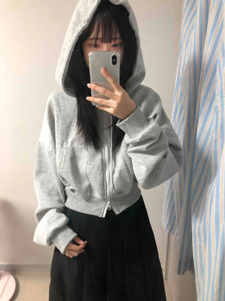 Simple Avant-Fit Cotton Plain Zip-Up Hoodie