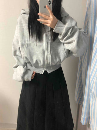 Simple Avant-Fit Cotton Plain Zip-Up Hoodie