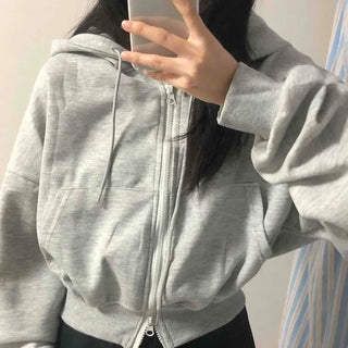 Simple Avant-Fit Cotton Plain Zip-Up Hoodie