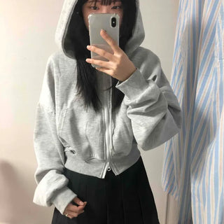 Simple Avant-Fit Cotton Plain Zip-Up Hoodie