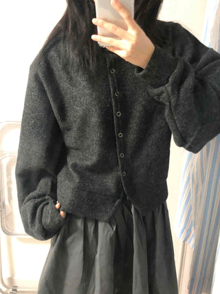 Comfort Knit Plain Shirt Collar Cardigan
