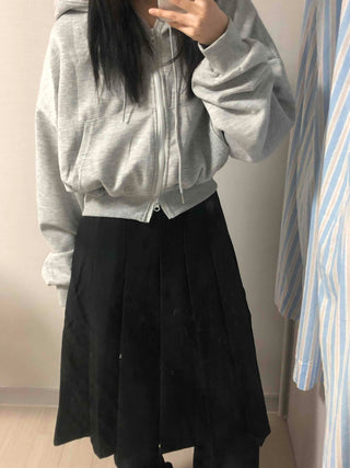 Pleated Cotton Plain Midi Skirt