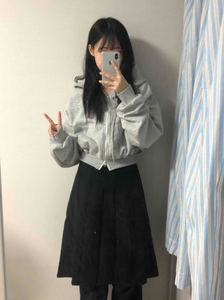 Pleated Cotton Plain Midi Skirt