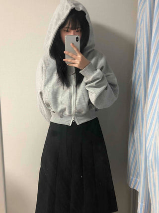 Pleated Cotton Plain Midi Skirt