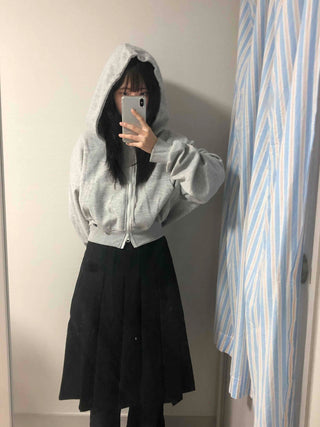 Pleated Cotton Plain Midi Skirt