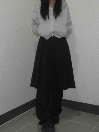 Pleated Cotton Plain Midi Skirt