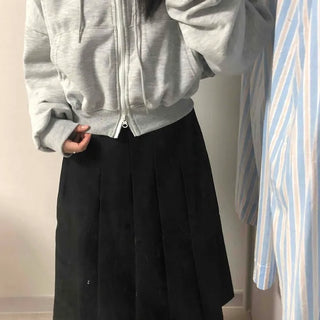 Pleated Cotton Plain Midi Skirt
