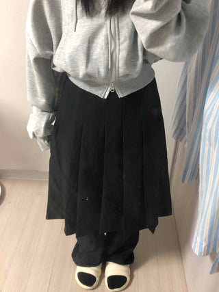 Pleated Cotton Plain Midi Skirt
