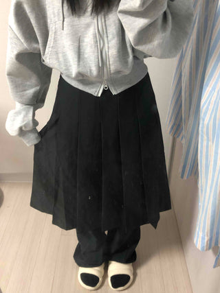 Pleated Cotton Plain Midi Skirt