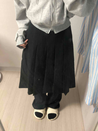 Pleated Cotton Plain Midi Skirt