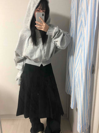 Pleated Cotton Plain Midi Skirt
