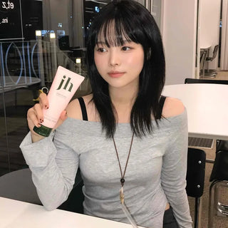 Gray natural plain off-shoulder long-sleeve t-shirt