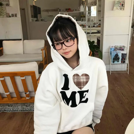 Effortless Chic Fleece-Lined Cotton Lettering Hoodie