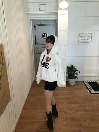 Effortless Chic Fleece-Lined Cotton Lettering Hoodie