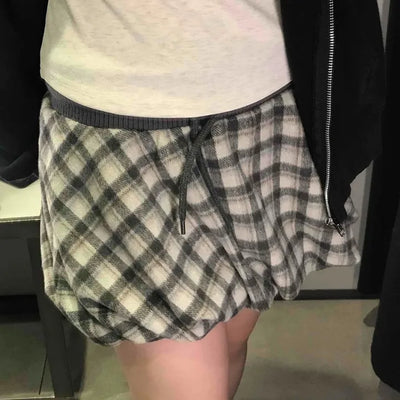 Casual Check Pumpkin Flare Winter Mini Skirt