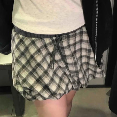 Casual Check Pumpkin Flare Winter Mini Skirt