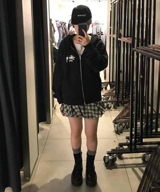 Casual Check Pumpkin Flare Winter Mini Skirt