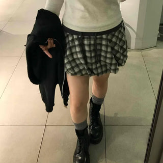 Casual Check Pumpkin Flare Winter Mini Skirt
