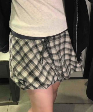Casual Check Pumpkin Flare Winter Mini Skirt