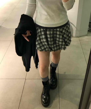 Casual Check Pumpkin Flare Winter Mini Skirt