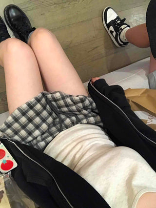 Casual Check Pumpkin Flare Winter Mini Skirt
