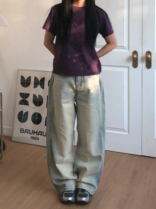 Larch Vintage Washed Side Pintuck Wide Denim Pants