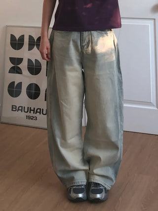 Larch Vintage Washed Side Pintuck Wide Denim Pants