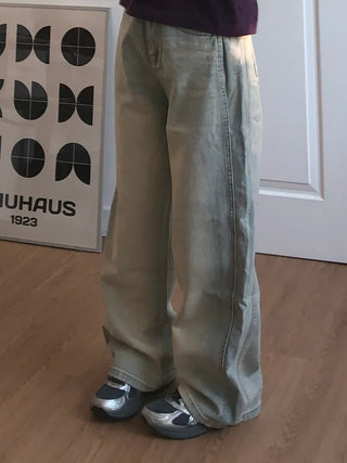 Larch Vintage Washed Side Pintuck Wide Denim Pants