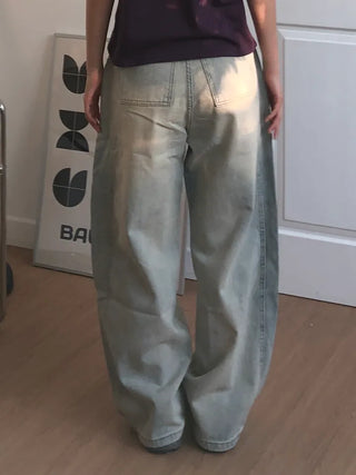Larch Vintage Washed Side Pintuck Wide Denim Pants
