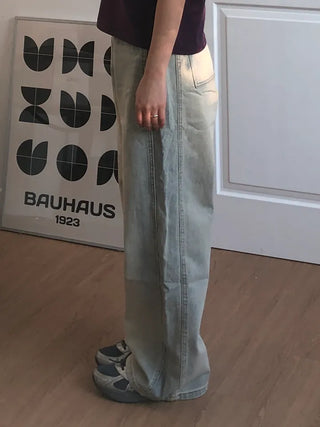 Larch Vintage Washed Side Pintuck Wide Denim Pants