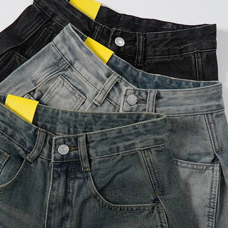 Larch Vintage Washed Side Pintuck Wide Denim Pants