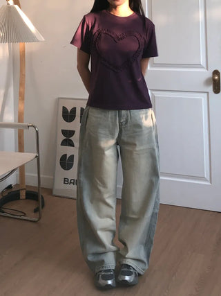 Larch Vintage Washed Side Pintuck Wide Denim Pants
