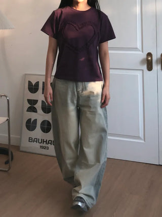 Larch Vintage Washed Side Pintuck Wide Denim Pants