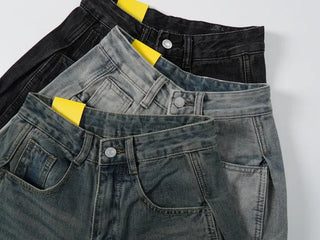 Larch Vintage Washed Side Pintuck Wide Denim Pants