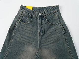 Larch Vintage Washed Side Pintuck Wide Denim Pants