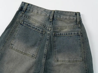 Larch Vintage Washed Side Pintuck Wide Denim Pants
