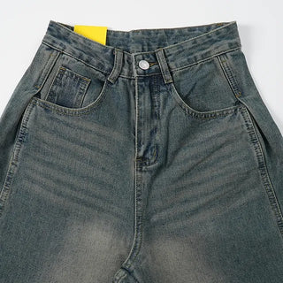 Larch Vintage Washed Side Pintuck Wide Denim Pants